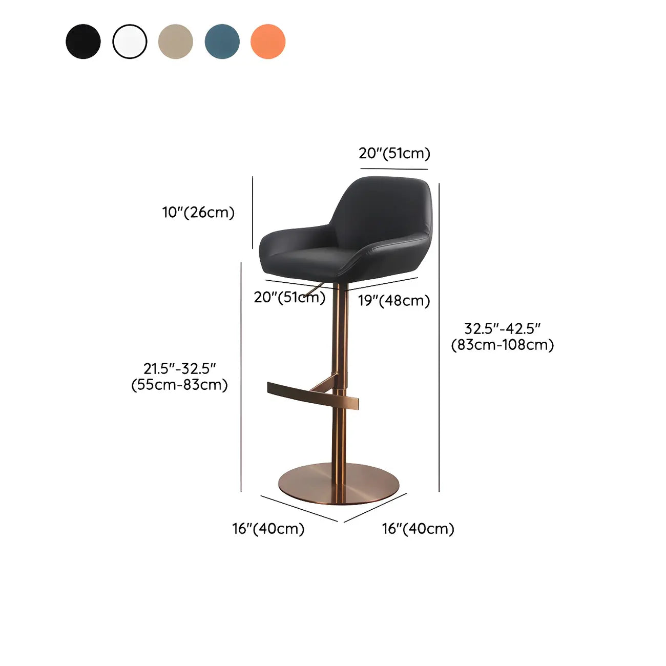 Tabourets de bar pivotants et réglables en métal brillant