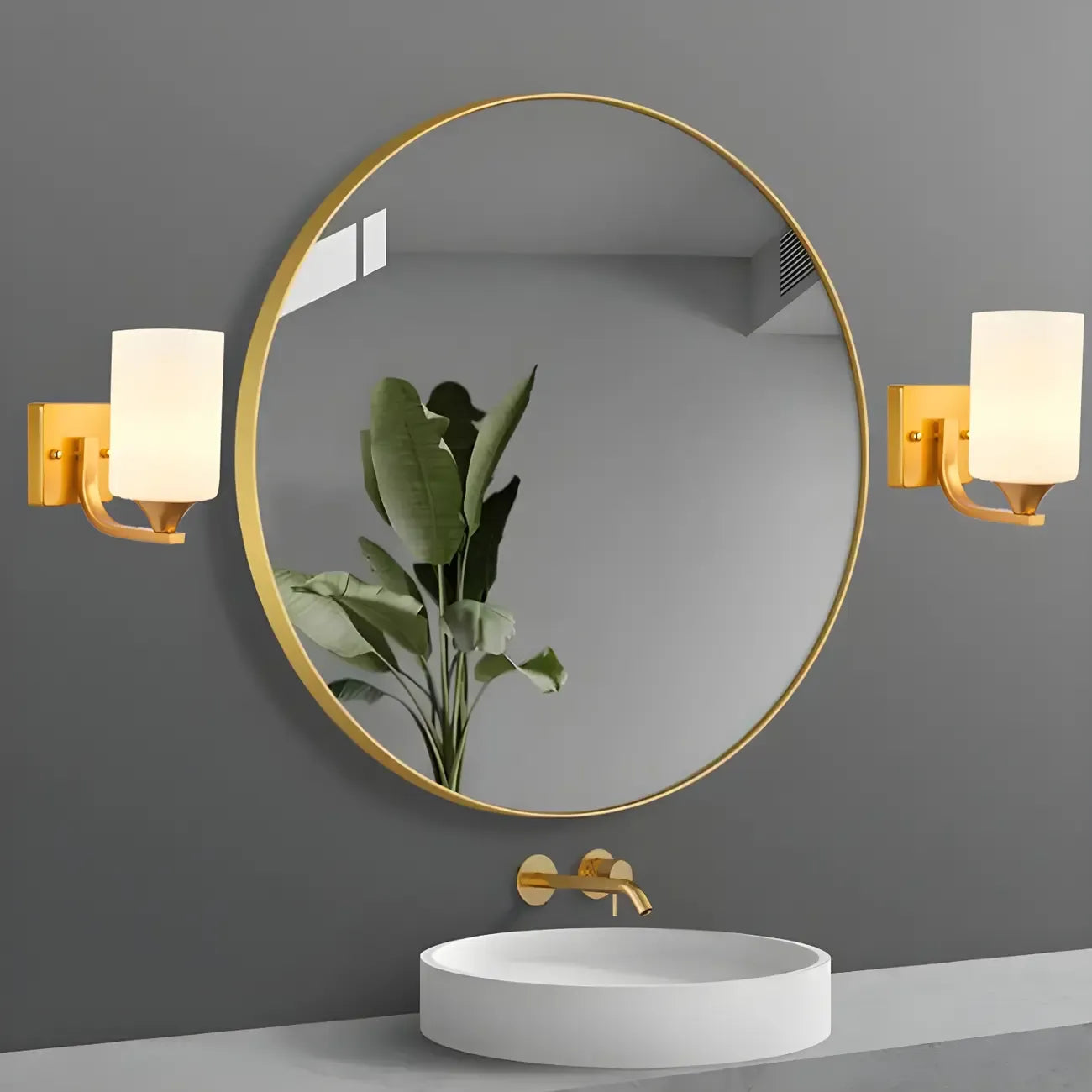 Applique murale moderne cylindrique en verre doré pour salle de bain