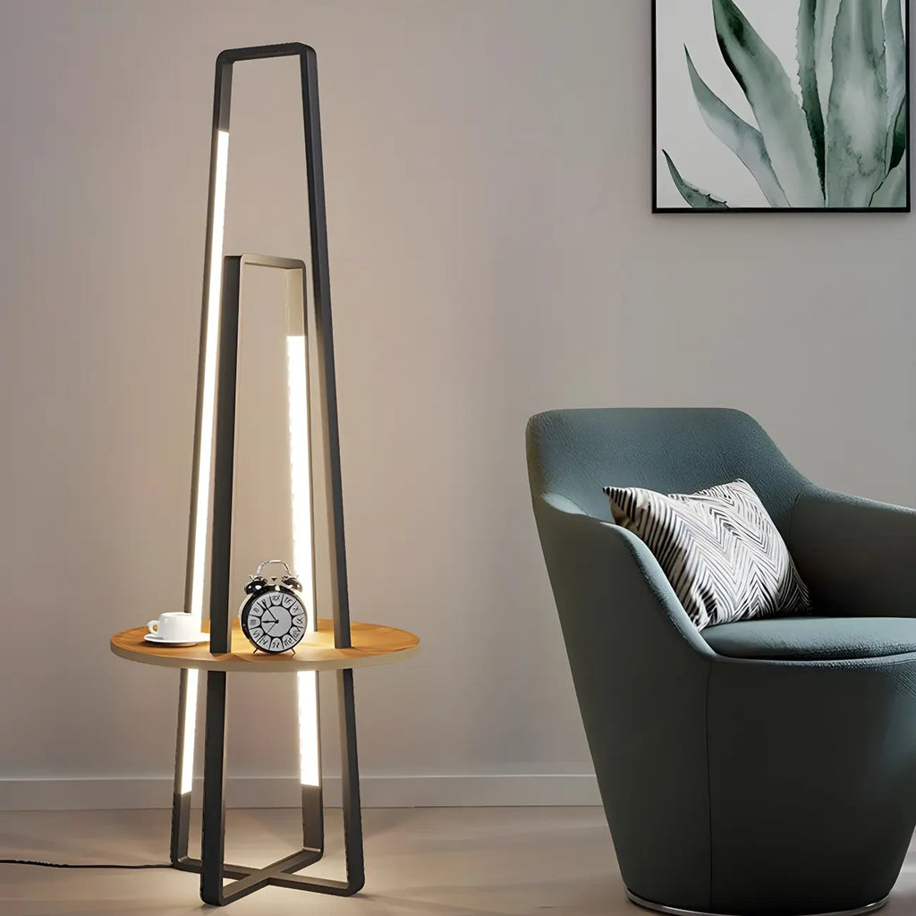 Lampadaire linéaire LED noir 63 avec étagère pour salon