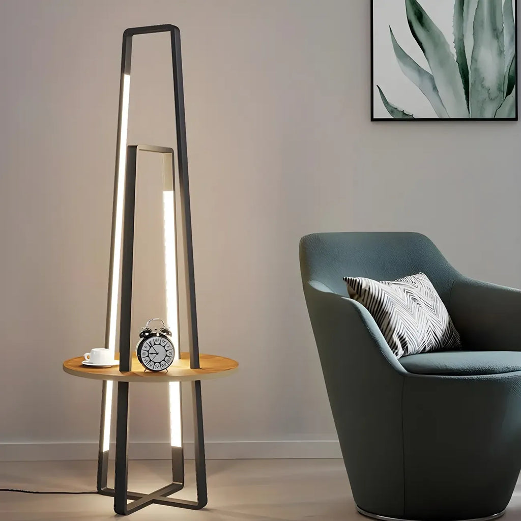 Lampadaire linéaire LED noir 63 avec étagère pour salon