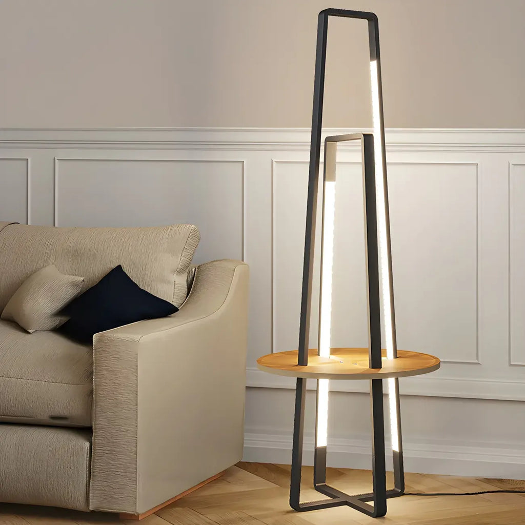 Lampadaire linéaire LED noir 63 avec étagère pour salon
