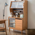 Armoire de rangement en bois de cerisier avec portes vitrées
