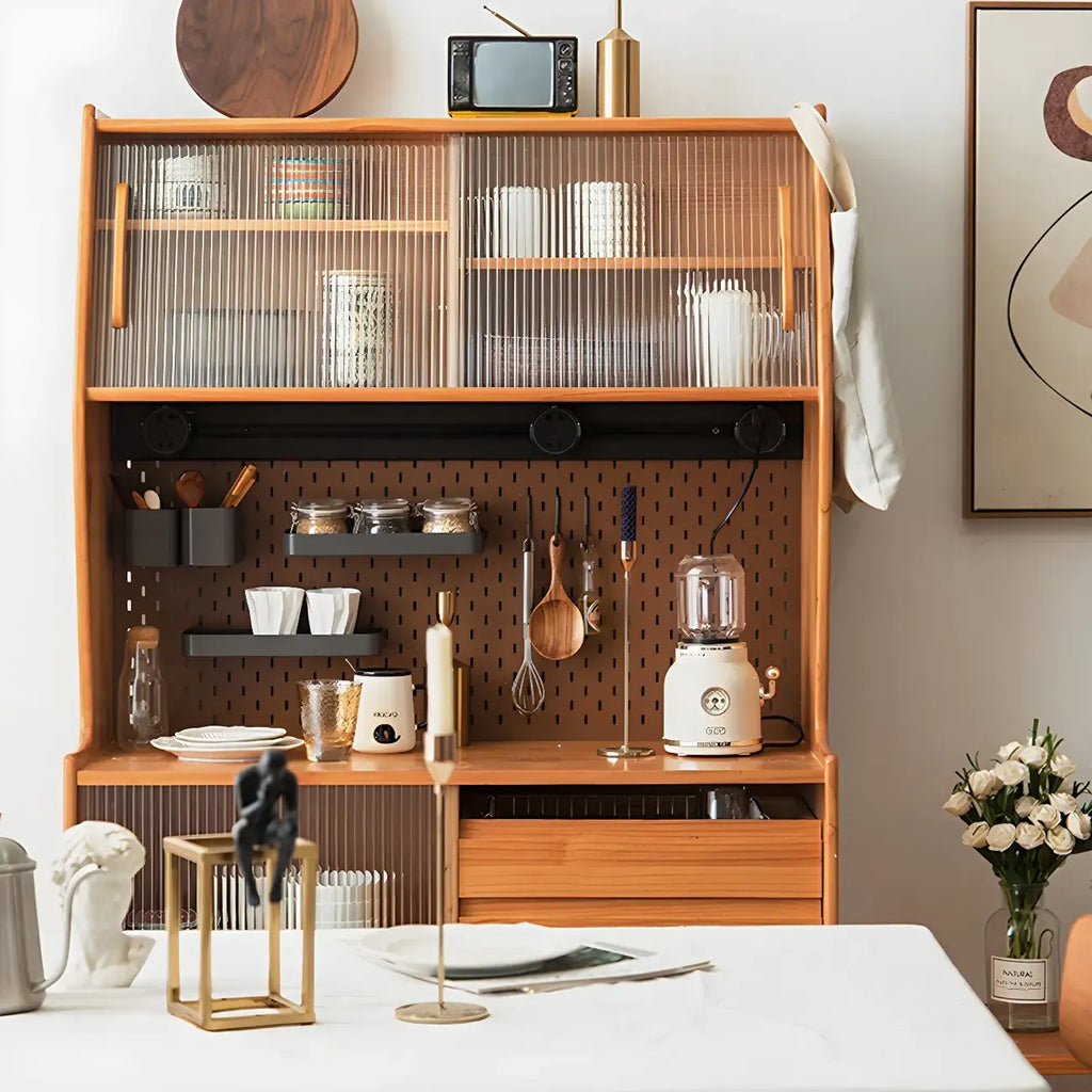 Armoire de rangement en bois de cerisier avec portes vitrées