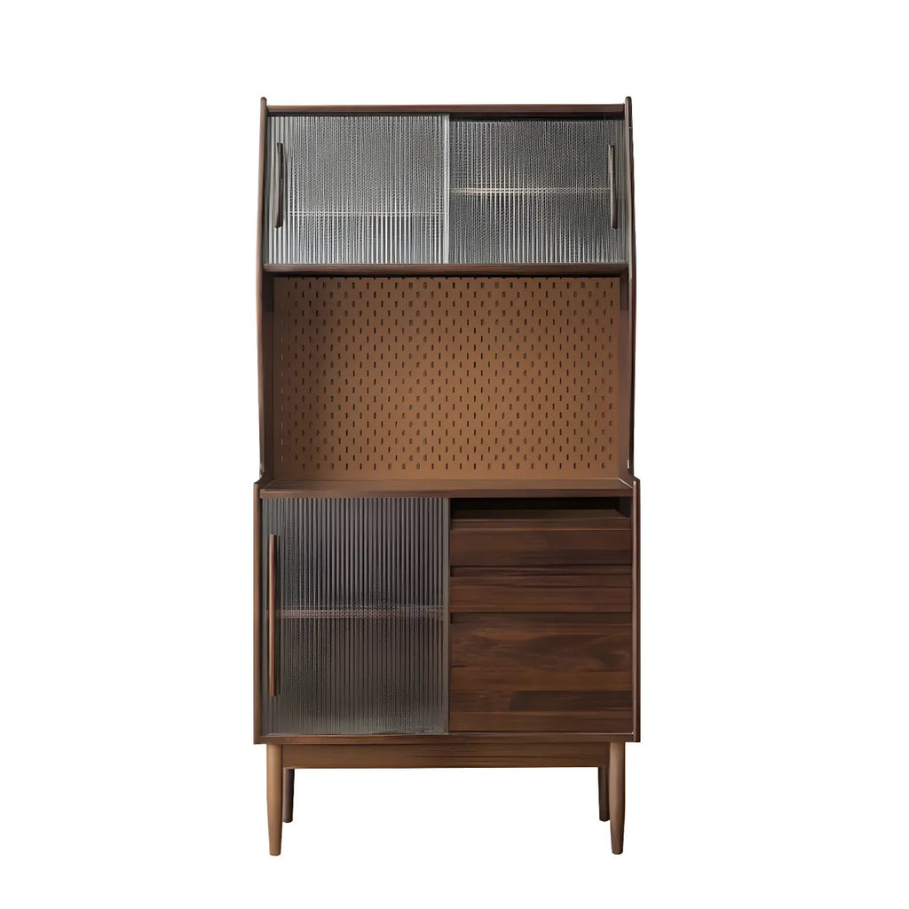 Armoire de rangement en bois de cerisier avec portes vitrées