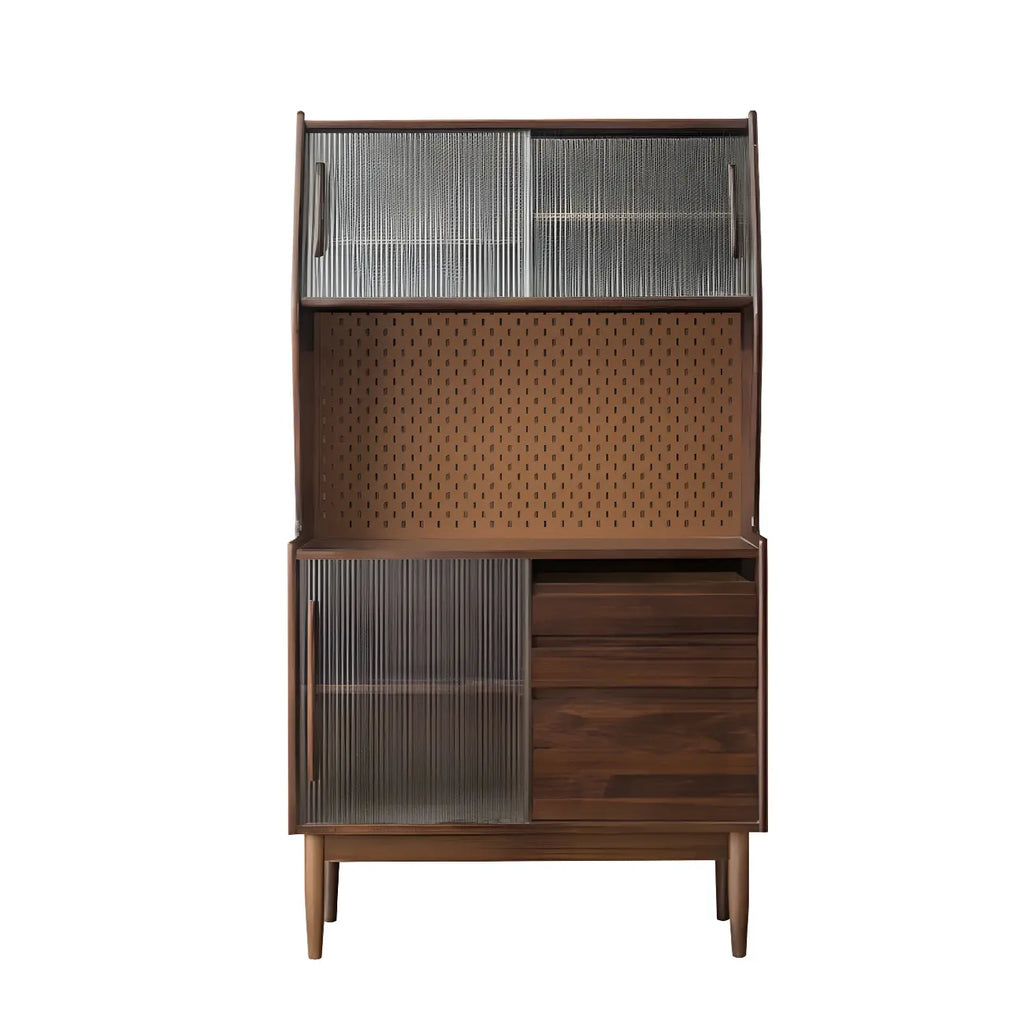 Armoire de rangement en bois de cerisier avec portes vitrées