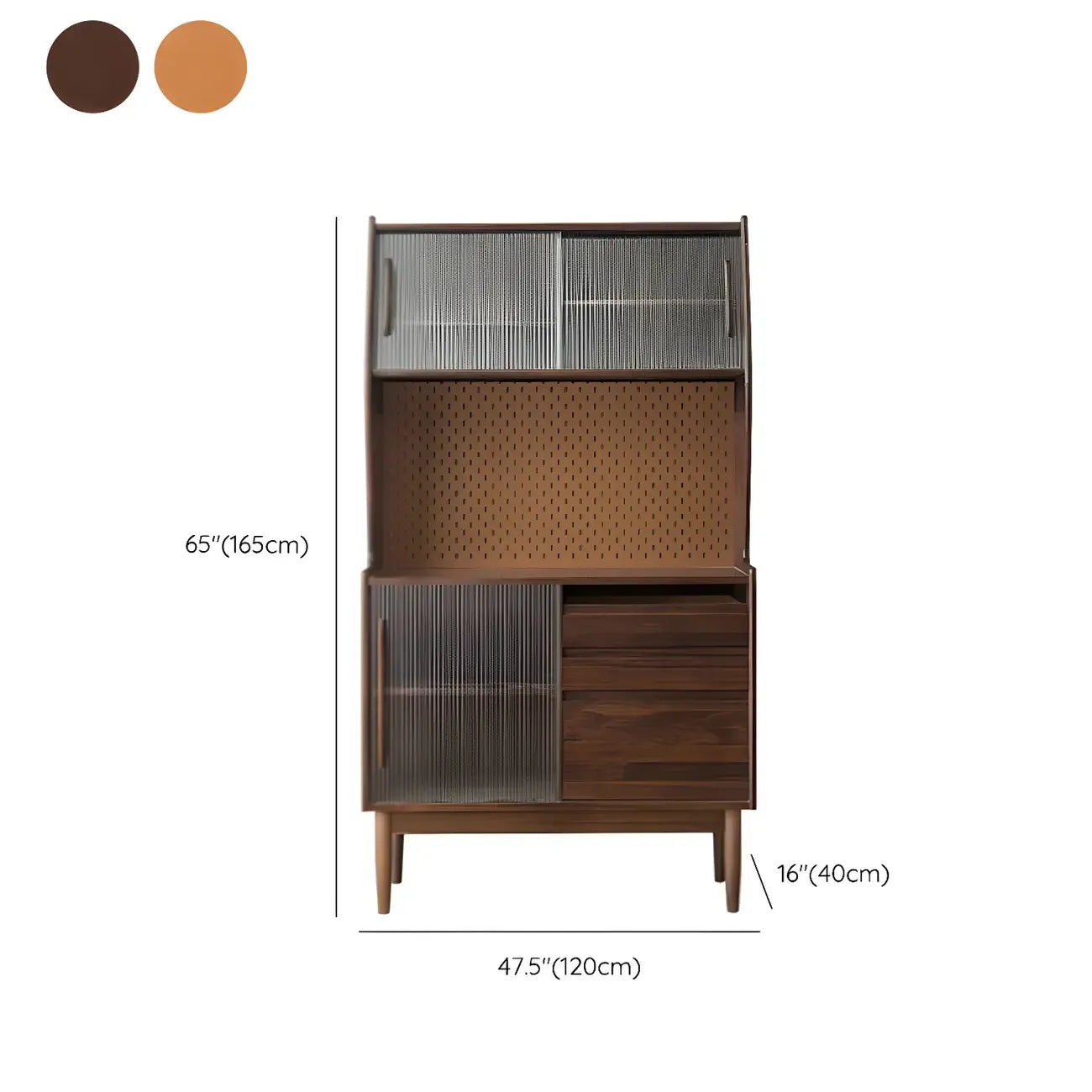 Armoire de rangement en bois de cerisier avec portes vitrées