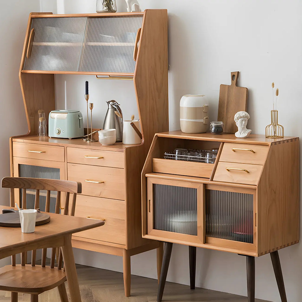 vaisselier de cuisine ouvert en bois de cerisier