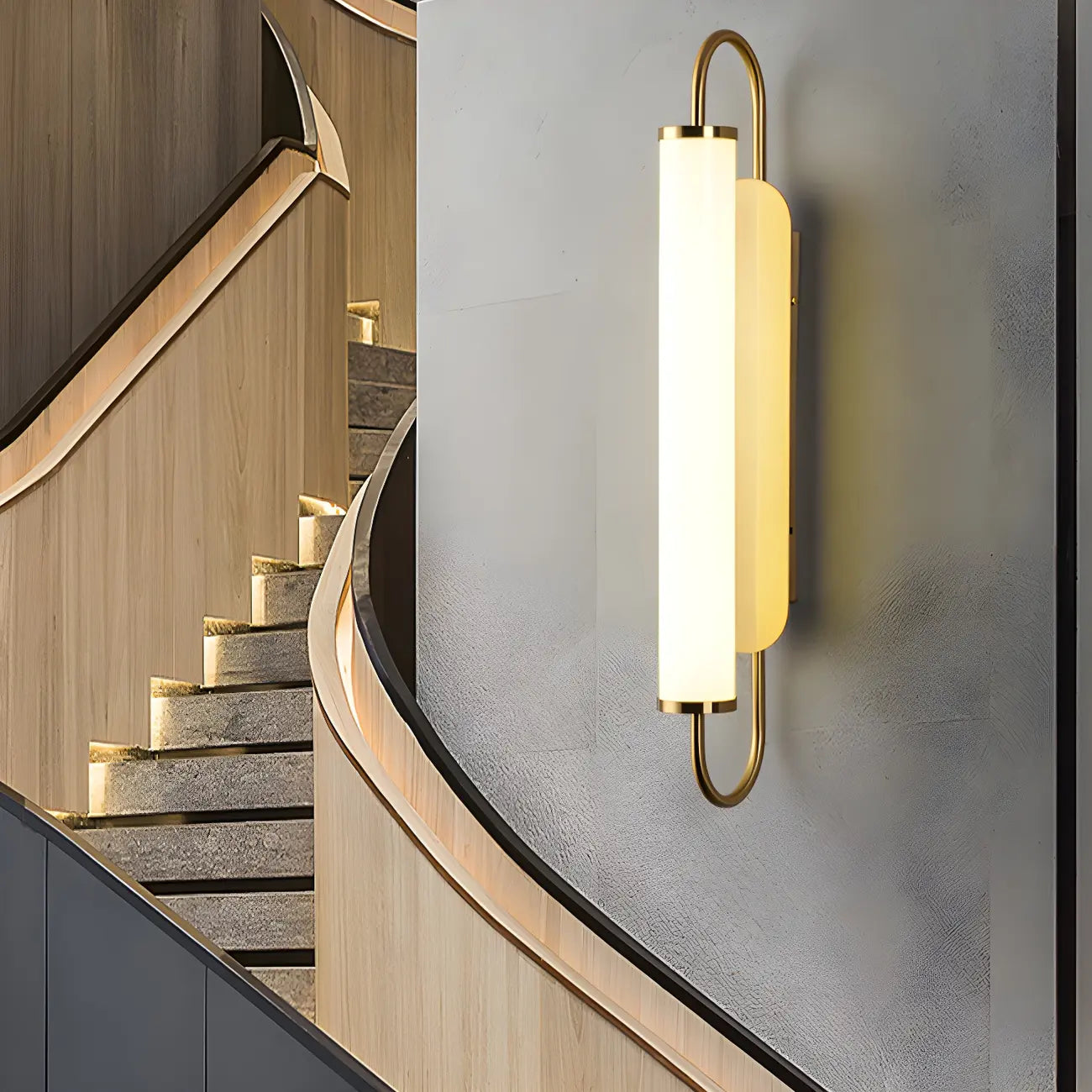 Lampe de coiffeuse cylindrique droite dorée moderne à intensité variable LED