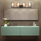 Lampada da bagno a 3 luci lineare a gabbia cubica in ferro nero