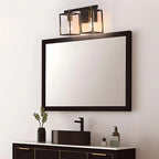 Lampada da bagno a 3 luci lineare a gabbia cubica in ferro nero