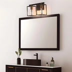 Lampada da bagno a 3 luci lineare a gabbia cubica in ferro nero