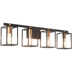 Lampada da bagno a 3 luci lineare a gabbia cubica in ferro nero
