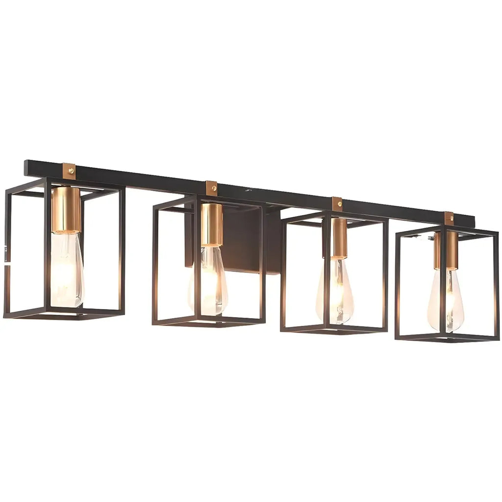 Lampada da bagno a 3 luci lineare a gabbia cubica in ferro nero