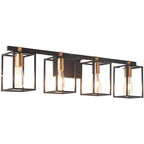 Lampada da bagno a 3 luci lineare a gabbia cubica in ferro nero