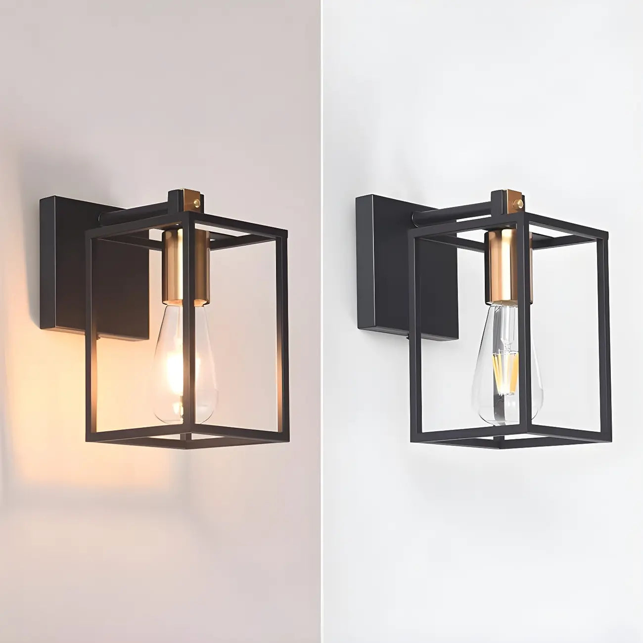 Lampada da bagno a 3 luci lineare a gabbia cubica in ferro nero