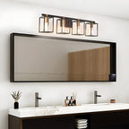 Lampada da bagno a 3 luci lineare a gabbia cubica in ferro nero