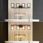 Lampada da bagno a 3 luci lineare a gabbia cubica in ferro nero