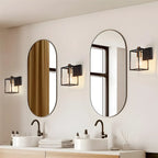 Lampada da bagno a 3 luci lineare a gabbia cubica in ferro nero