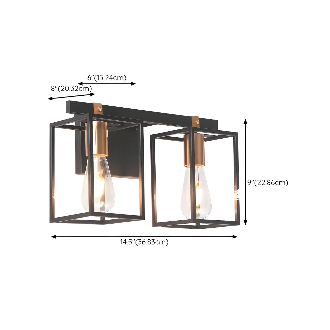 Lampada da bagno a 3 luci lineare a gabbia cubica in ferro nero