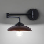 Applique murale à bras articulé en métal noir avec abat-jour en bois
