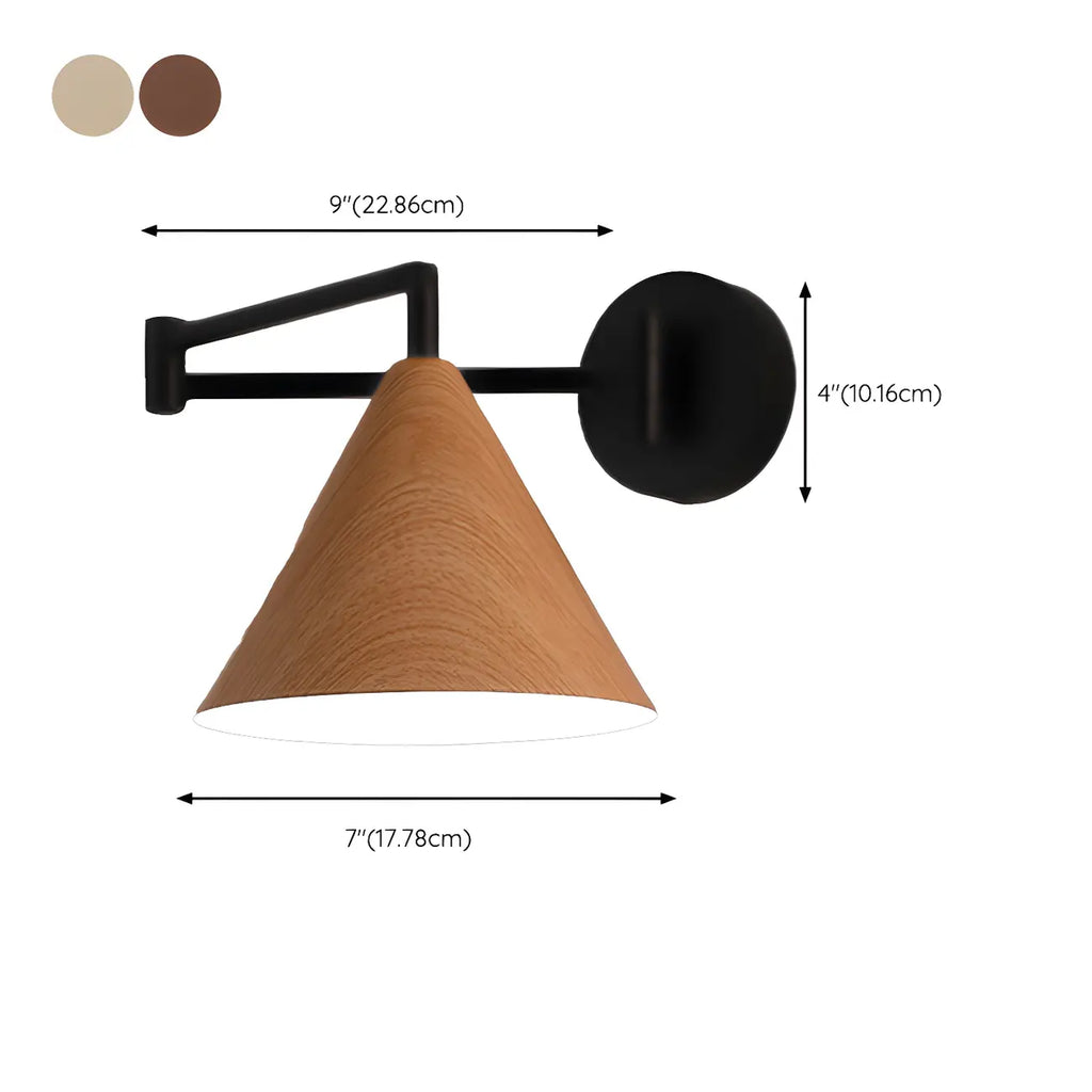 Applique murale à bras articulé en métal noir avec abat-jour en bois