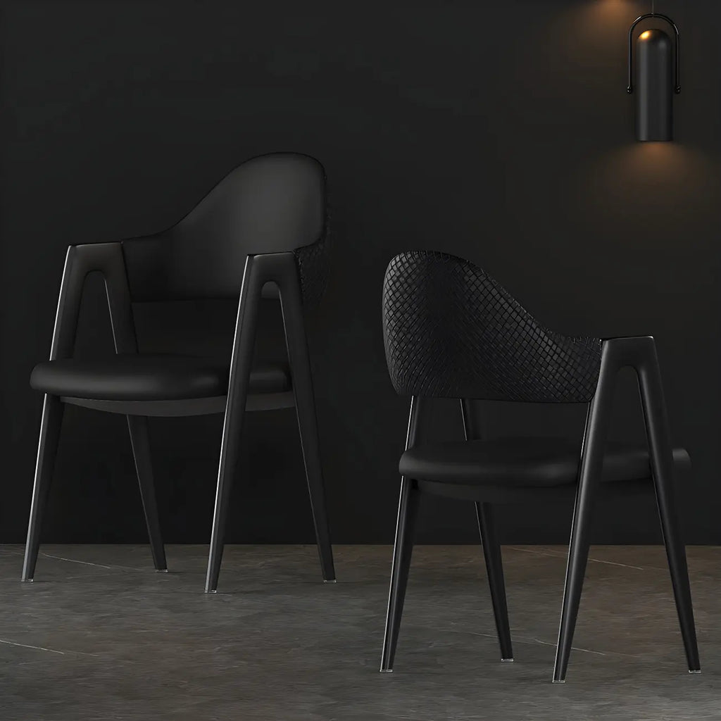Chaise de salle à manger moderne en cuir avec dossier incurvé et accoudoirs ouverts