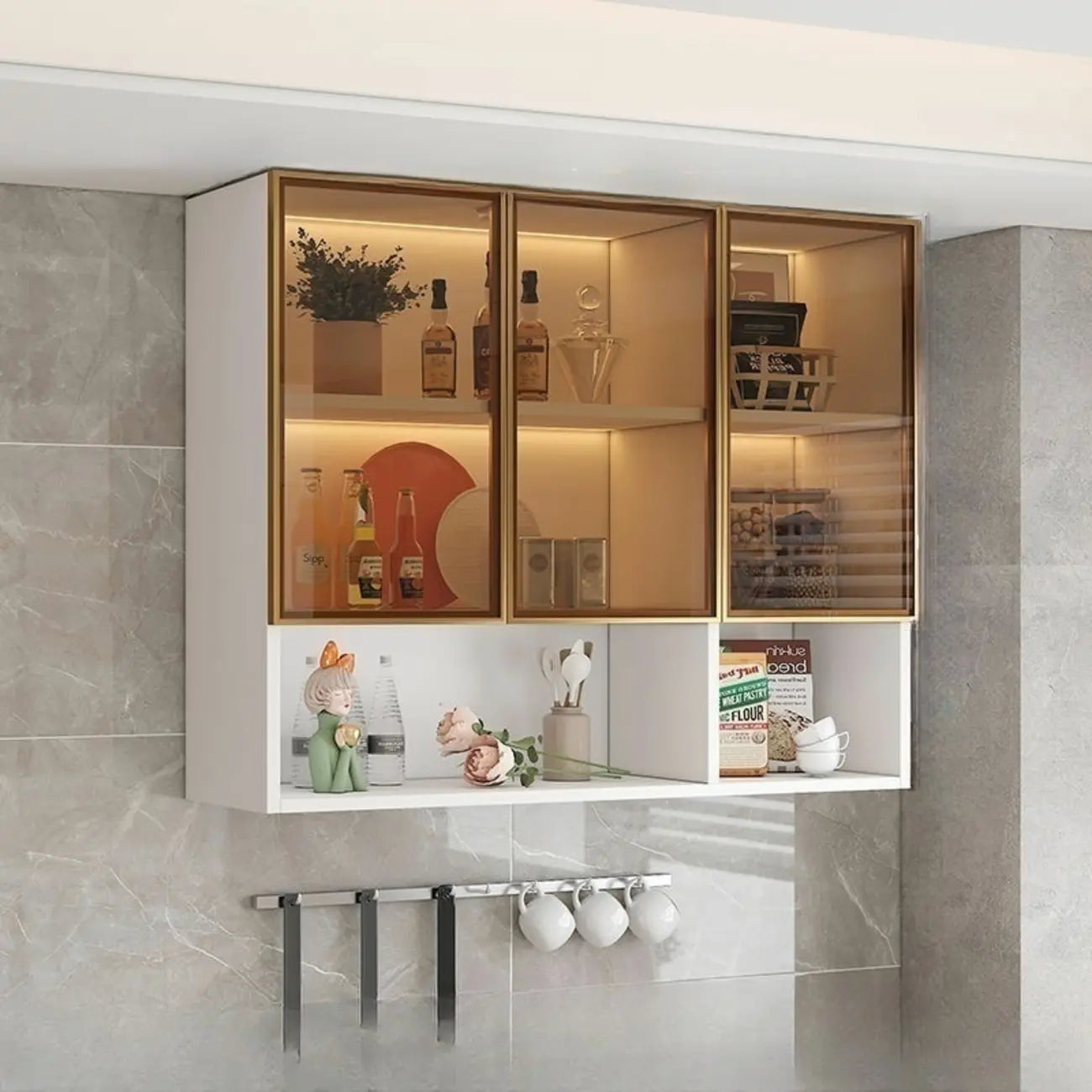 vaisselier mural gris en bois pour cuisine