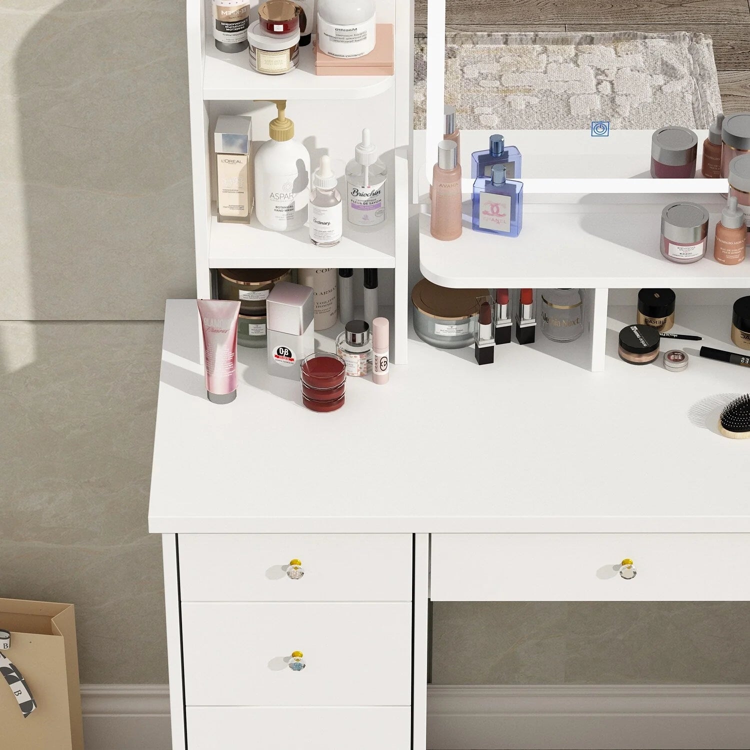 Ensemble coiffeuse avec lumière LED, miroir et tabouret
