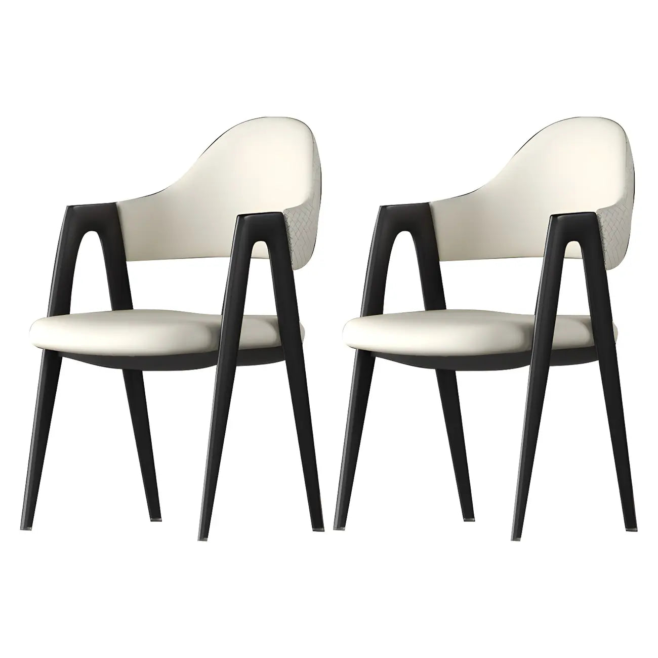 Chaise de salle à manger moderne en cuir avec dossier incurvé et accoudoirs ouverts