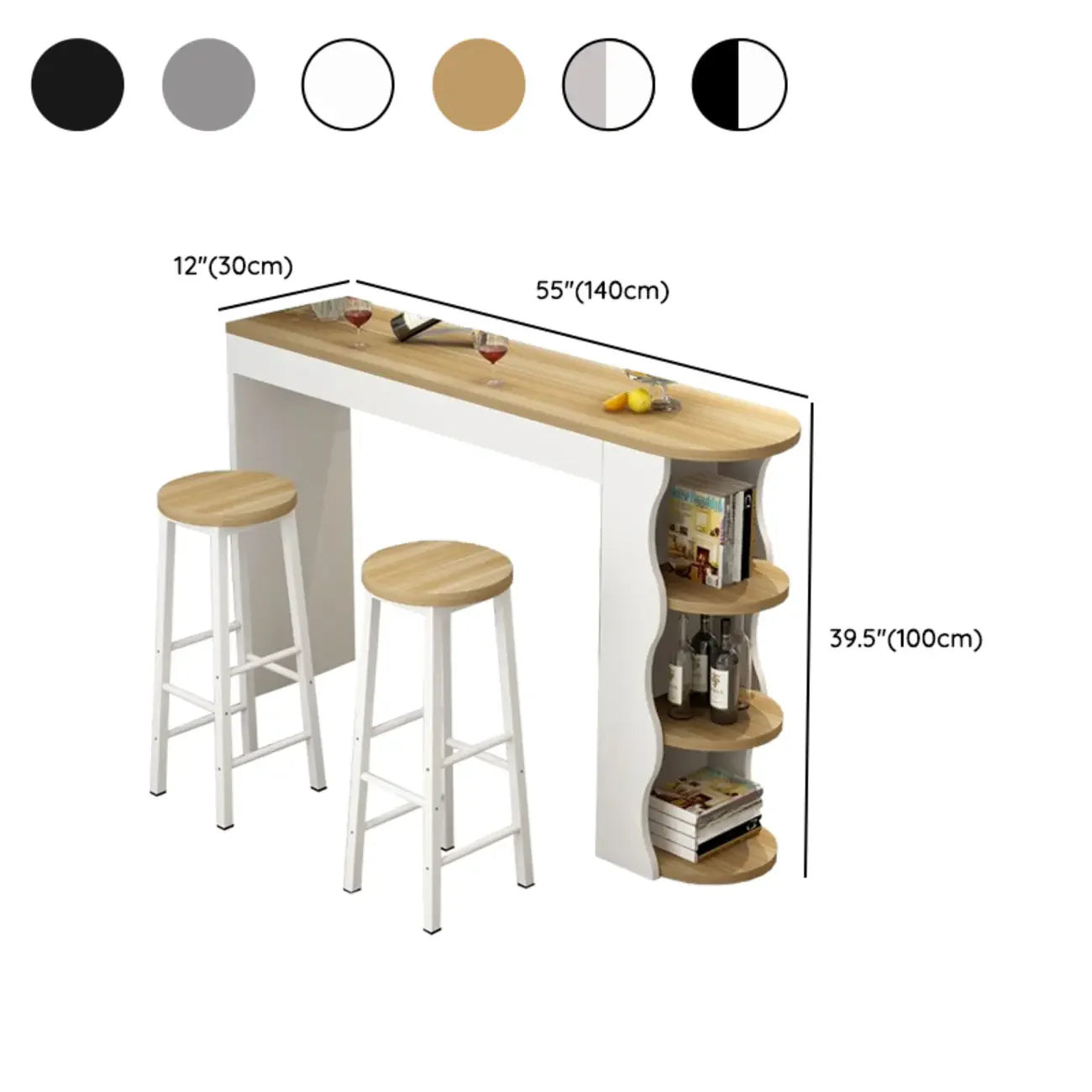 Tables de bar modernes asymétriques en bois noir et blanc