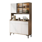 Grand buffet en bois avec portes vitrées et étagère supérieure