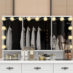 Coiffeuse moderne blanche avec miroir pliable éclairage réglable - 102,1 x 137,4 cm