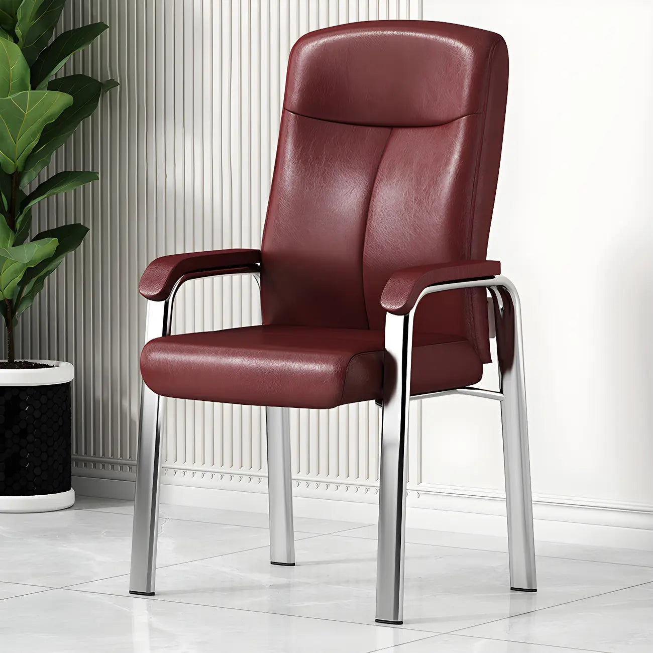 Chaise de bureau moderne HomeyFad en cuir et métal, à 4 pieds et accoudoirs