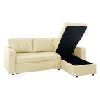 Canapé d'angle convertible et réversible avec lit gigogne, méridienne de rangement dissimulée et pieds robustes.