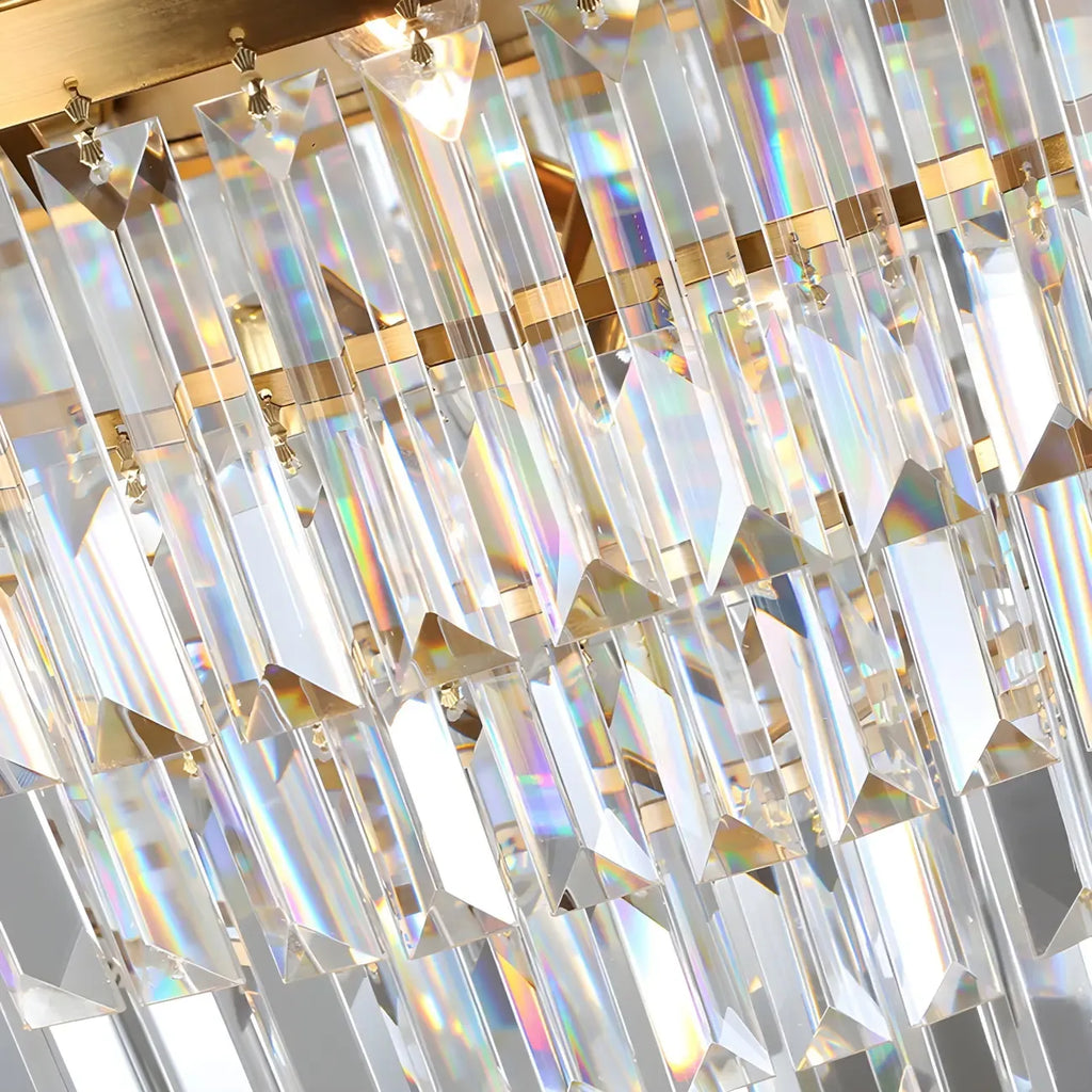 Lustre cylindrique à plusieurs niveaux en cristal doré