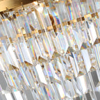 Lustre cylindrique à plusieurs niveaux en cristal doré