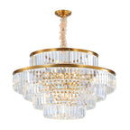 Lustre cylindrique à plusieurs niveaux en cristal doré
