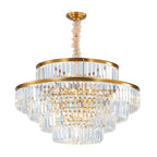 Lustre cylindrique à plusieurs niveaux en cristal doré