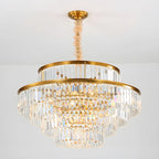 Lustre cylindrique à plusieurs niveaux en cristal doré