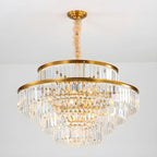 Lustre cylindrique à plusieurs niveaux en cristal doré
