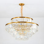 Lustre cylindrique à plusieurs niveaux en cristal doré