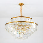 Lustre cylindrique à plusieurs niveaux en cristal doré