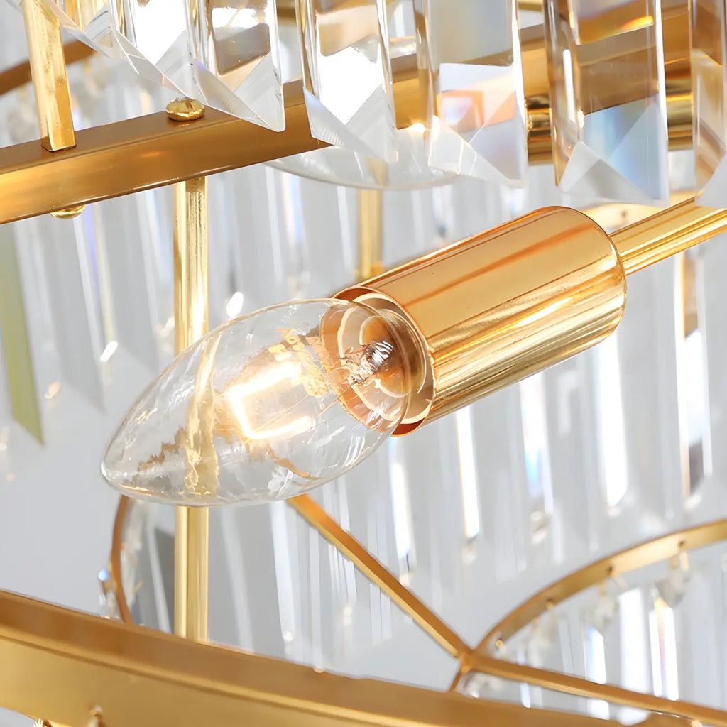 Lustre cylindrique à plusieurs niveaux en cristal doré