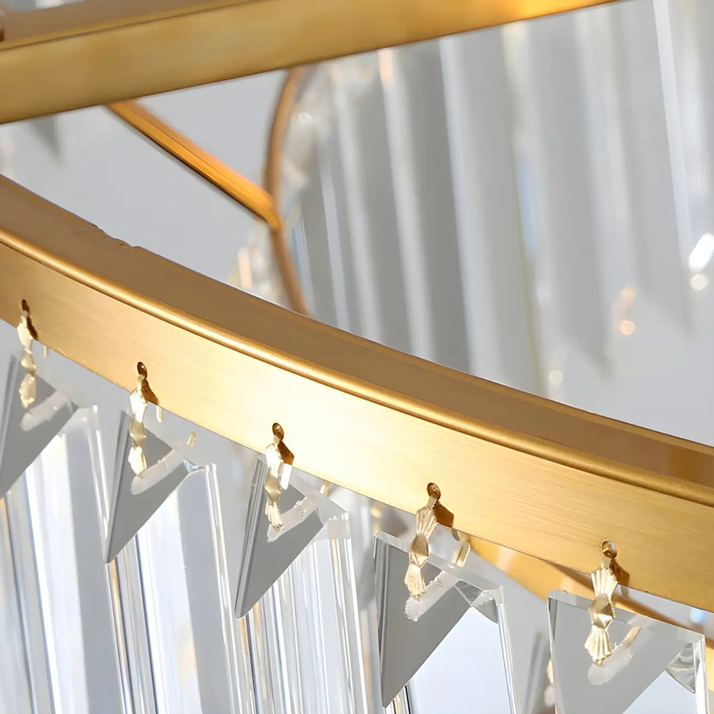 Lustre cylindrique à plusieurs niveaux en cristal doré