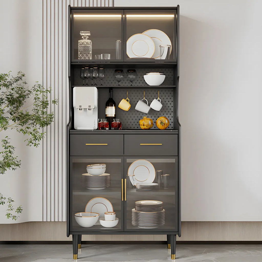 vaisselier de cuisine en bois noir avec portes vitrées