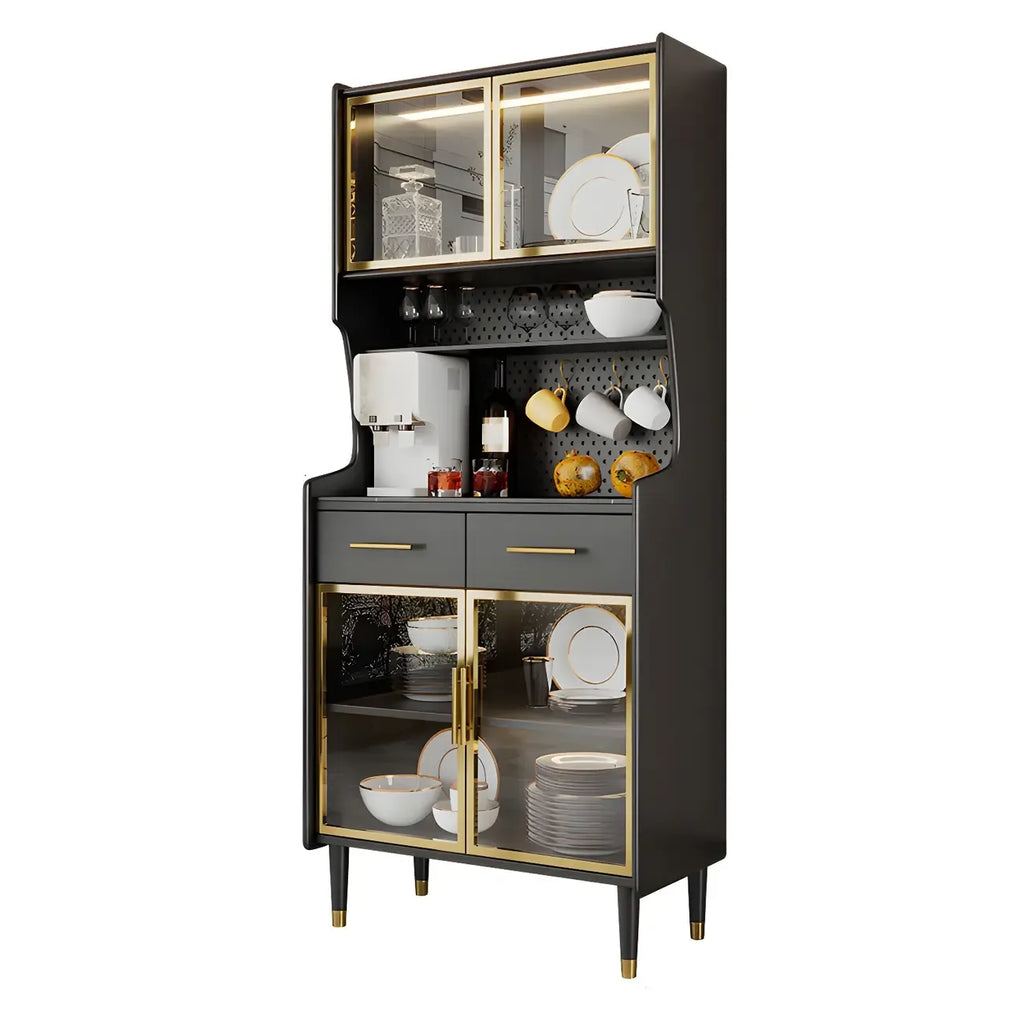 vaisselier de cuisine en bois noir avec portes vitrées