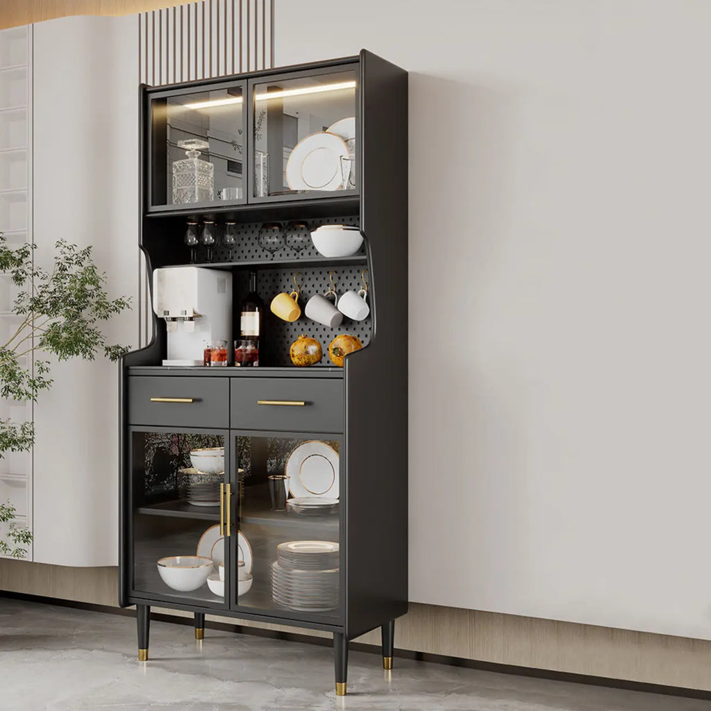 vaisselier de cuisine en bois noir avec portes vitrées