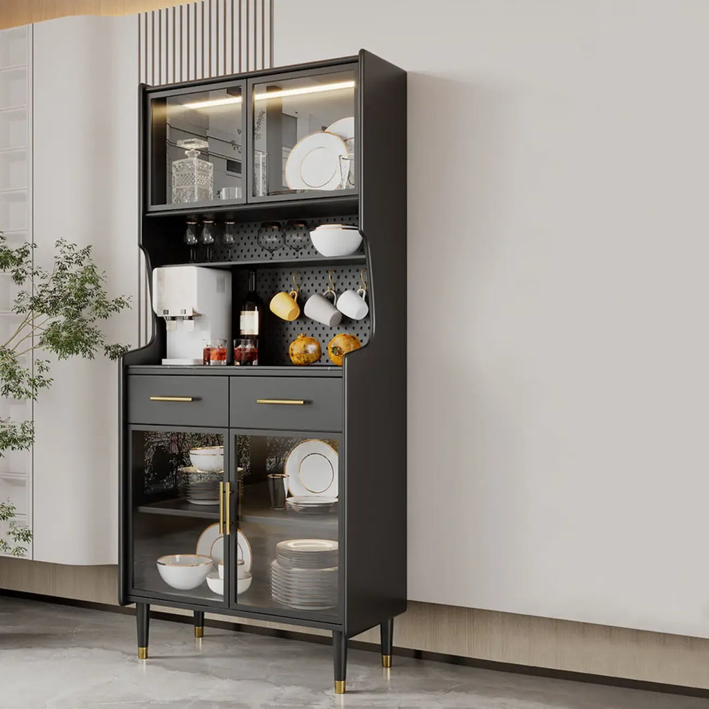 vaisselier de cuisine en bois noir avec portes vitrées
