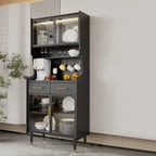 vaisselier de cuisine en bois noir avec portes vitrées
