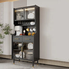 vaisselier de cuisine en bois noir avec portes vitrées